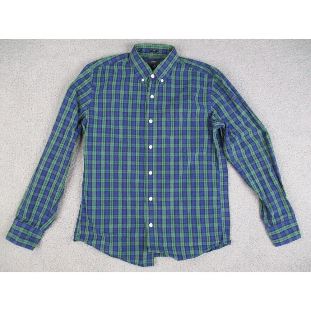 J. Crew Shirt‎ Mens Medium Blue Green Plaid Slim Fit Button Down Long Sleeve